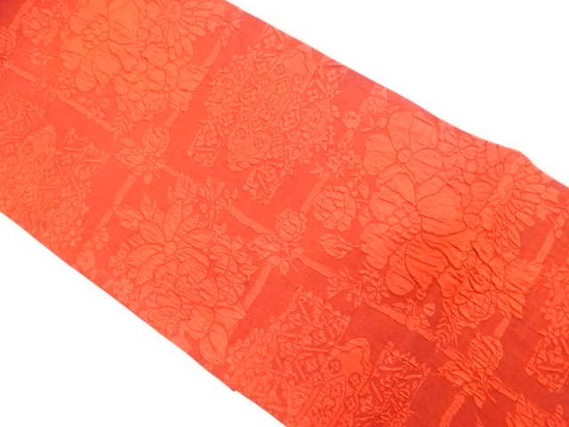 JAPANESE FUKURO OBI / WOVEN GRID & FLOWER